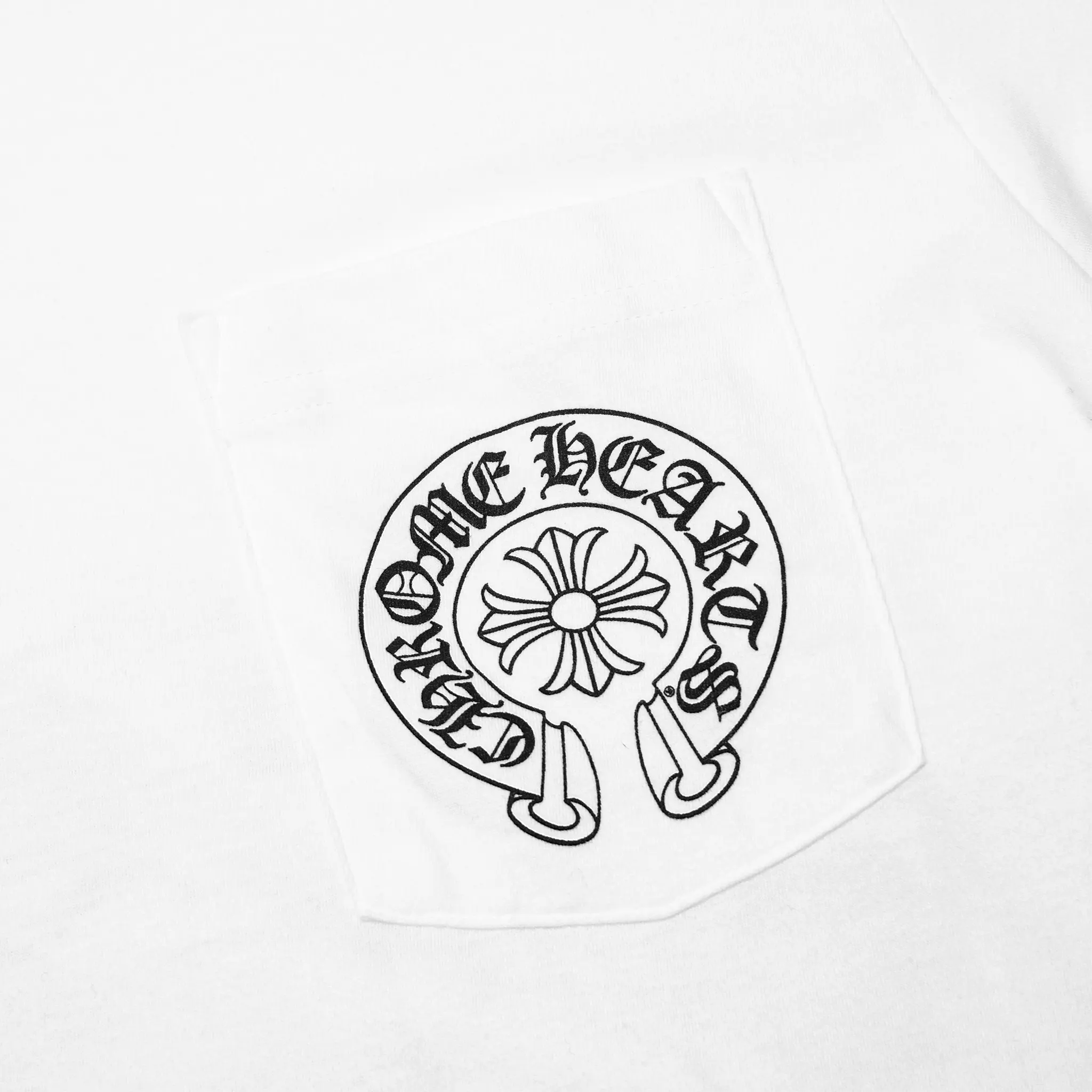Detailed View of Chrome Hearts Horse Shoe Pocket Miami Exclusive White T-Shirt